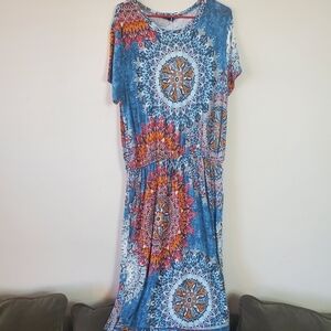 Simier Fariry Boho Women's Hide Belly Blouson Knee Length Dress with Pockets XL.